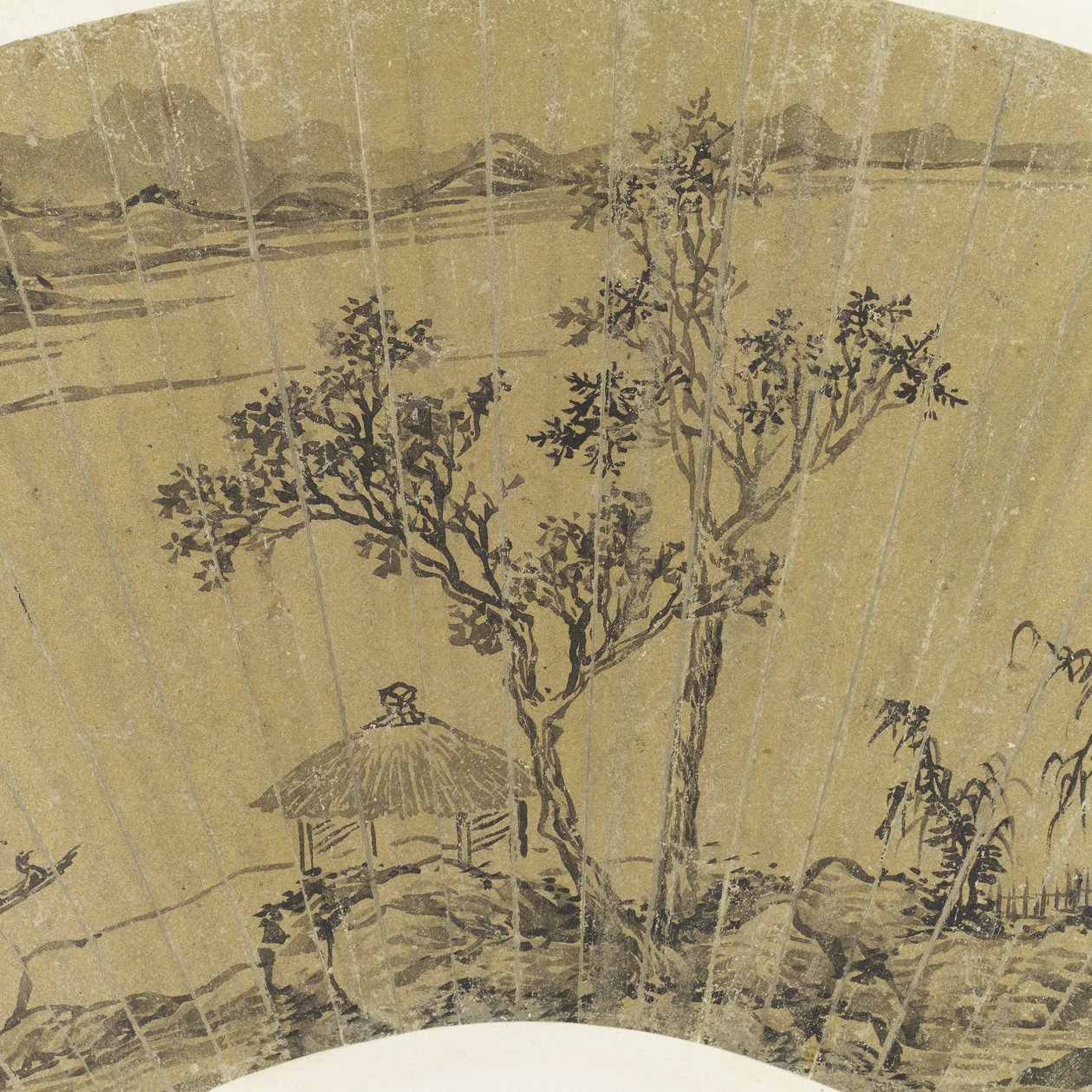 Detail van Landschap met Meer en drie Boten door Wen Zhengming