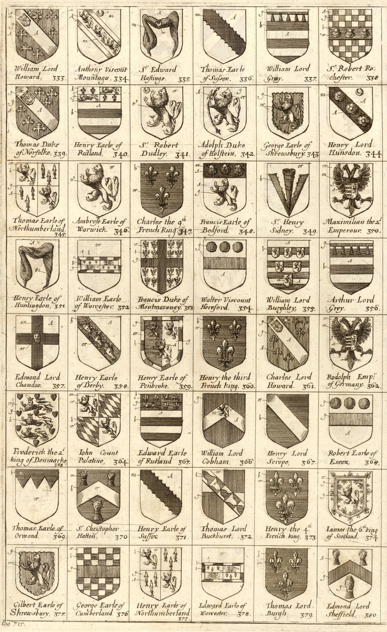Wapens van ridders van de Kousenband door Wenceslaus Hollar
