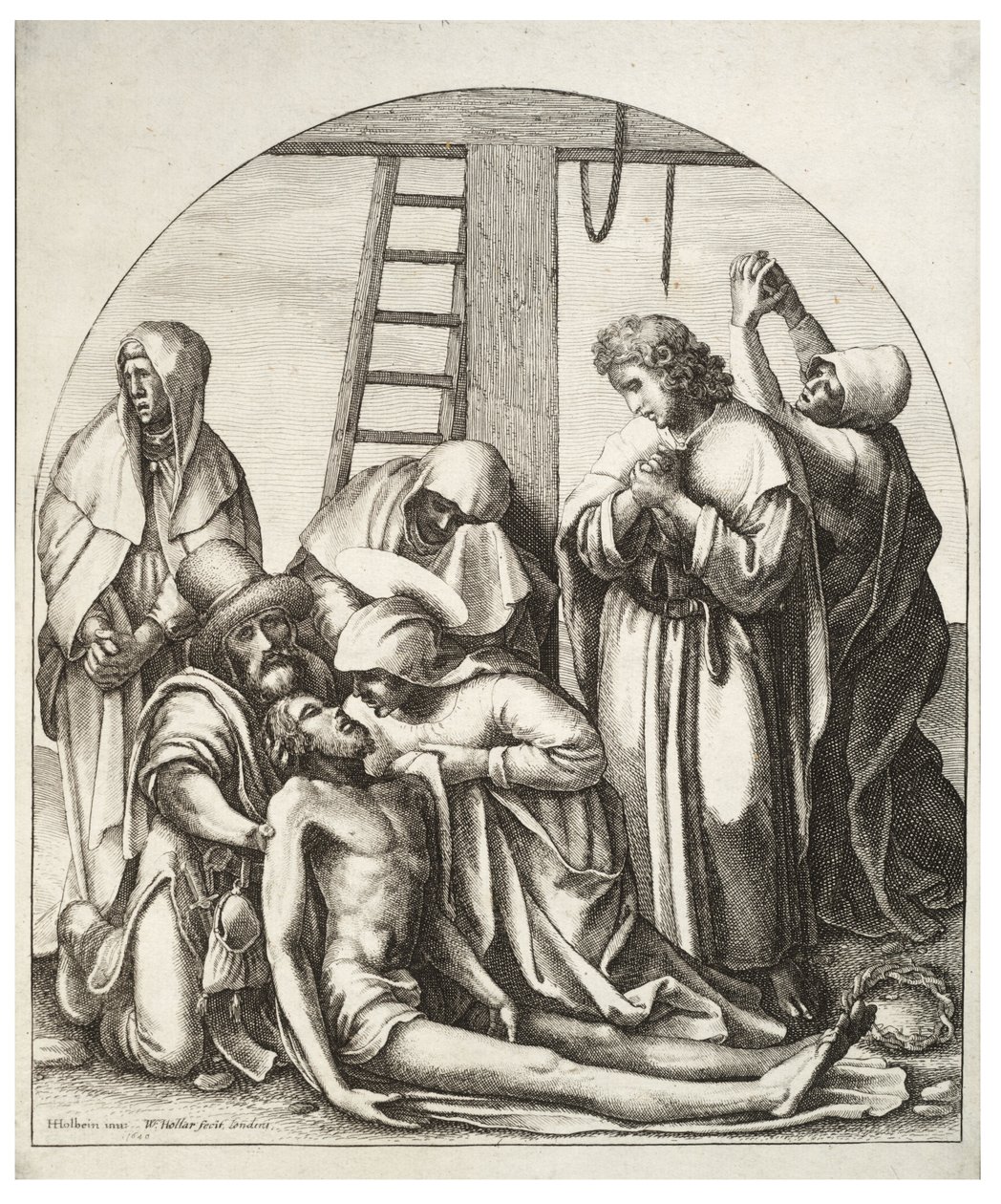 Kruisafneming, naar Holbein door Wenceslaus Hollar