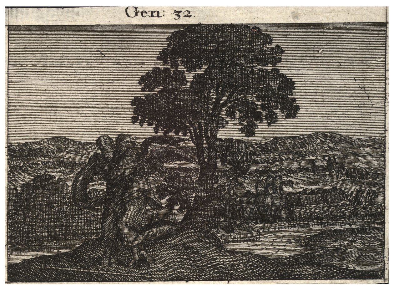 Jacob worstelt met de engel. Staat 1 door Wenceslaus Hollar