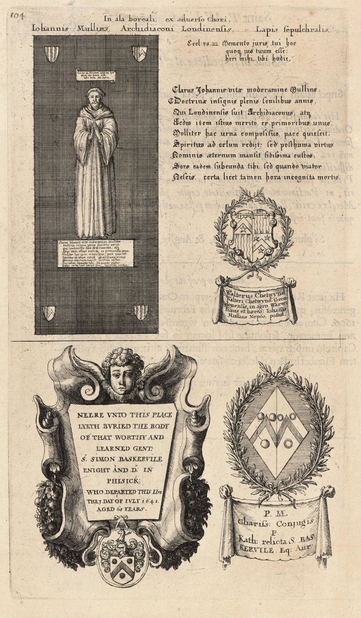 Mullins en Baskerville (monument). Staat 2 door Wenceslaus Hollar
