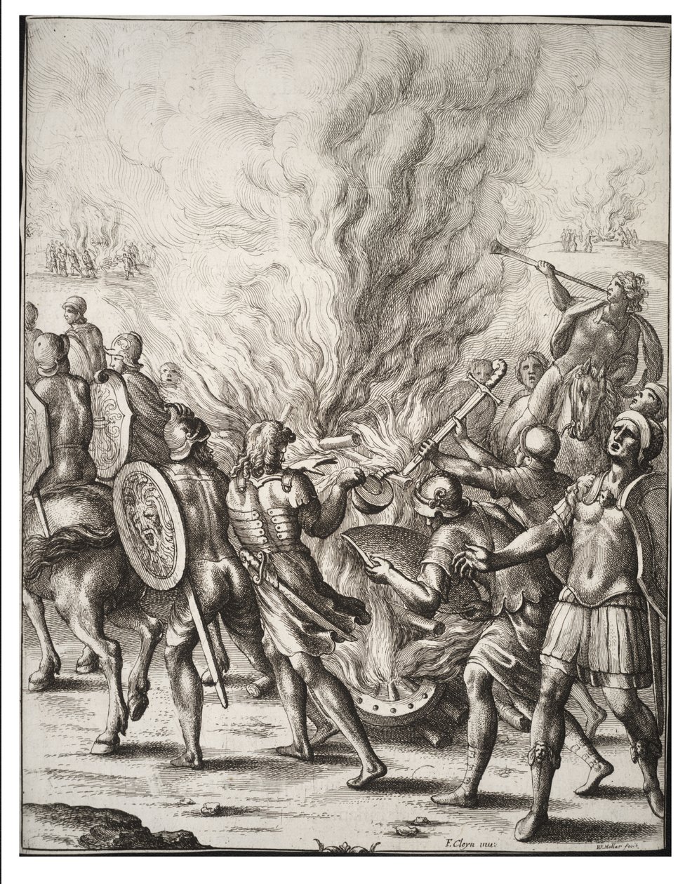 De Trojanen cremeren hun doden. Staat 1 door Wenceslaus Hollar