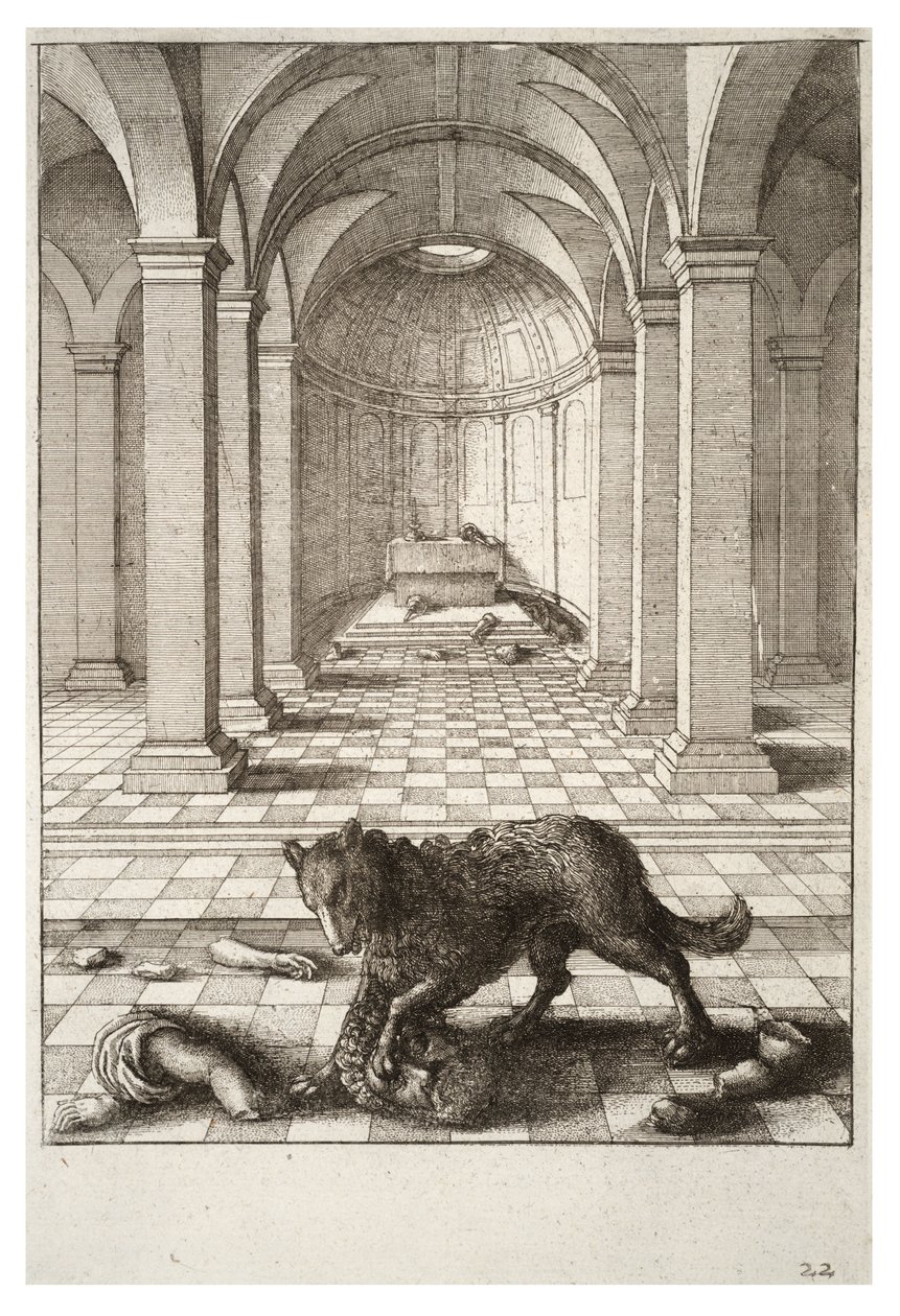 De wolf en het standbeeld door Wenceslaus Hollar