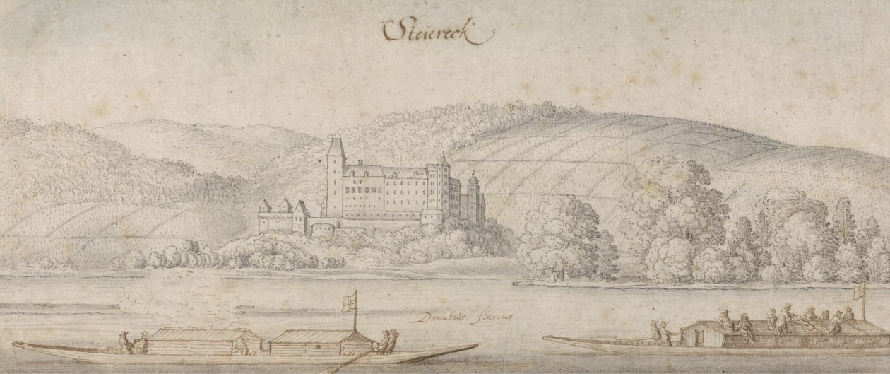 Uitzicht op Steiereck aan de Donau, ca. 1636 door Wenceslaus Hollar