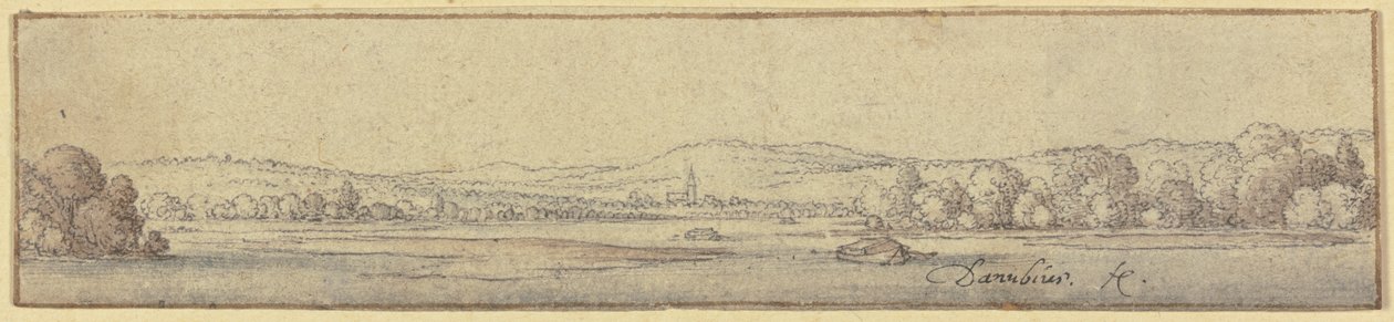 Een landschap langs de Donau door Wenceslaus Hollar