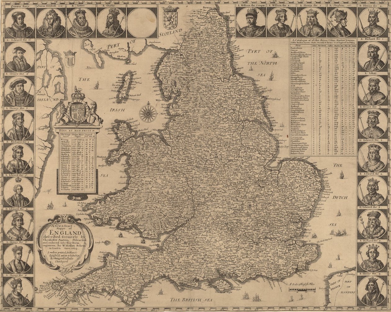 Een Nieuwe en Exacte Kaart van Engeland, 1644 door Wenceslaus Hollar