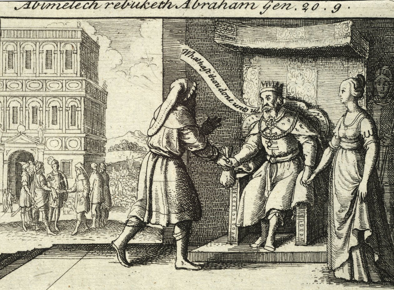 Abimelech berispt Abraham. Staat 2 door Wenceslaus Hollar