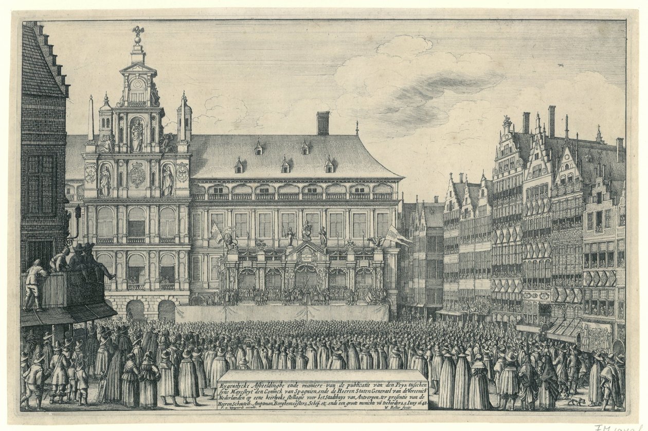 Afkondiging van de Vrede van Munster te Antwerpen, 1648 door Wenceslaus Hollar