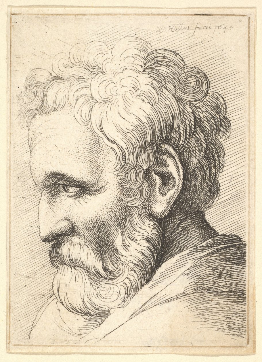 Oude man met een baard door Wenceslaus Hollar