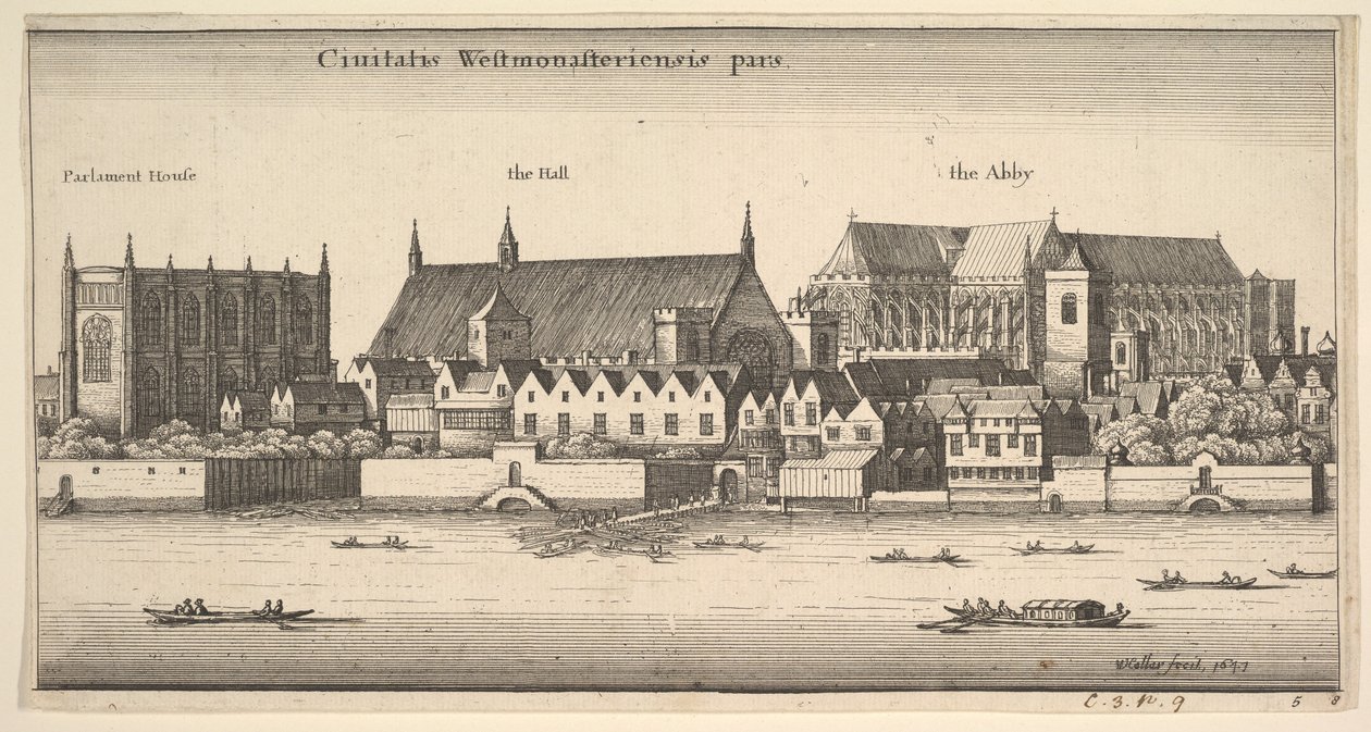 Ciuitatis Westmonasteriensis pars Westminster vanaf de Rivier, 1647 door Wenceslaus Hollar