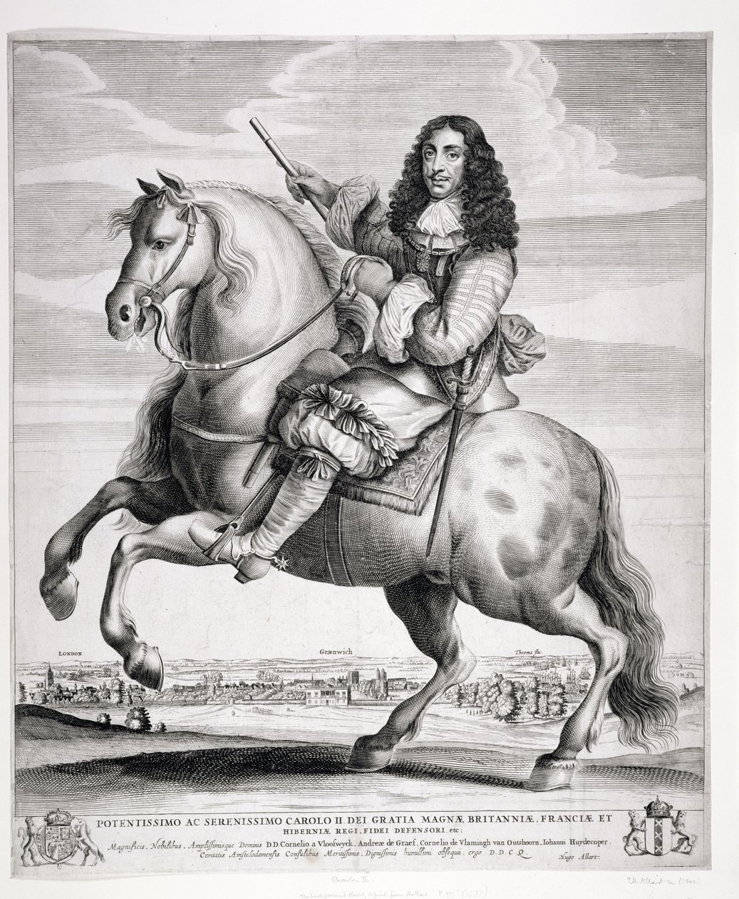 Ruiterportret van Karel II (1630-85) met een landschap, gepubliceerd ca. 1670 door Wenceslaus Hollar