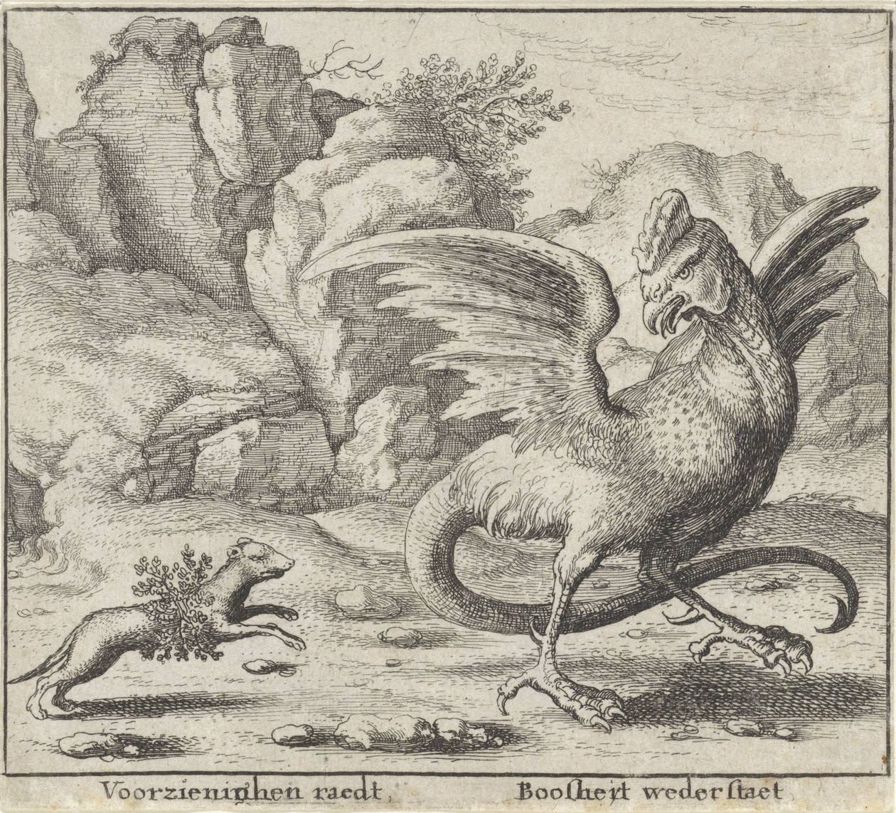 Fabel van de basilisk en de wezel door Wenceslaus Hollar