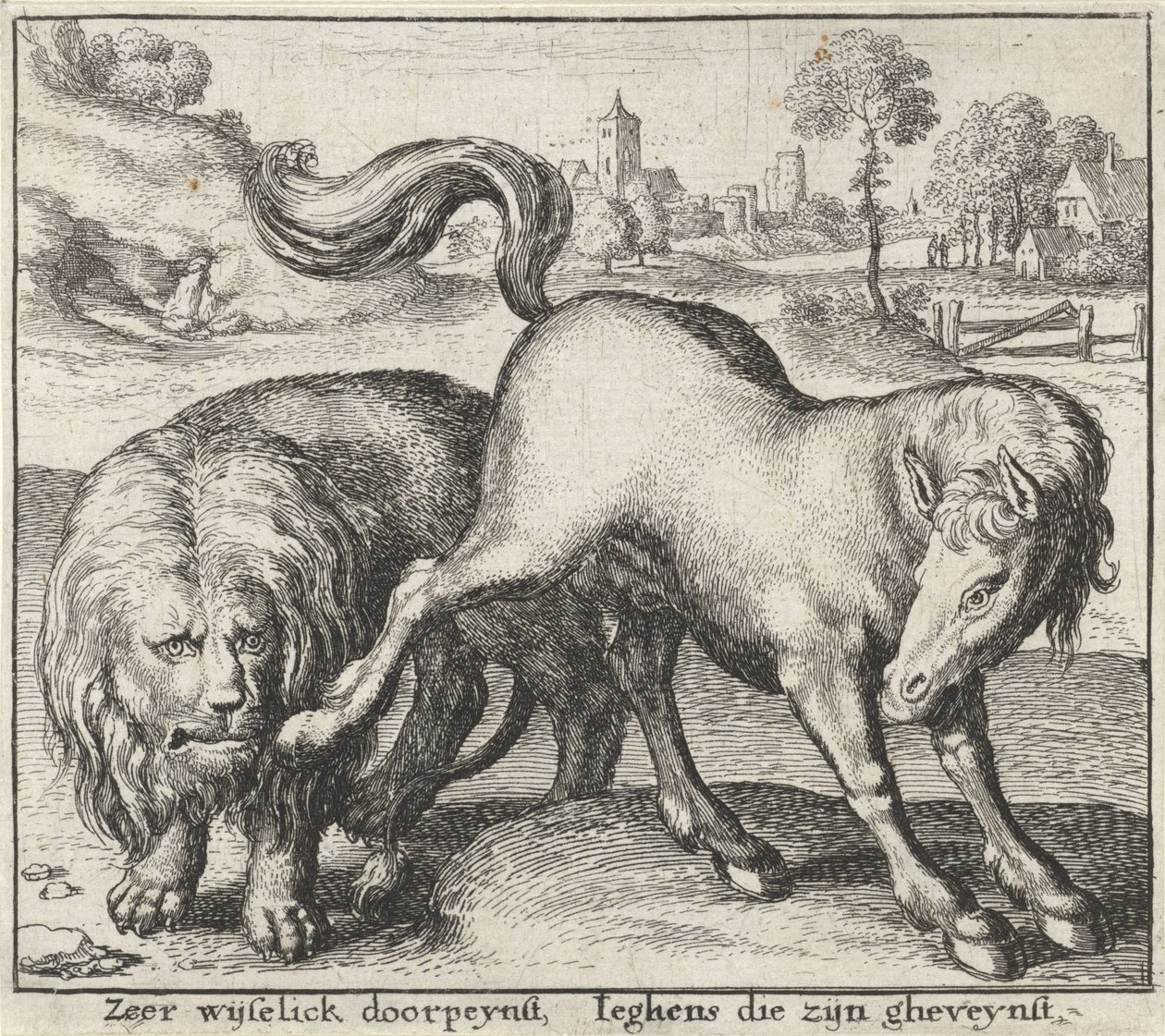 Fabel van de leeuw en de hengst door Wenceslaus Hollar