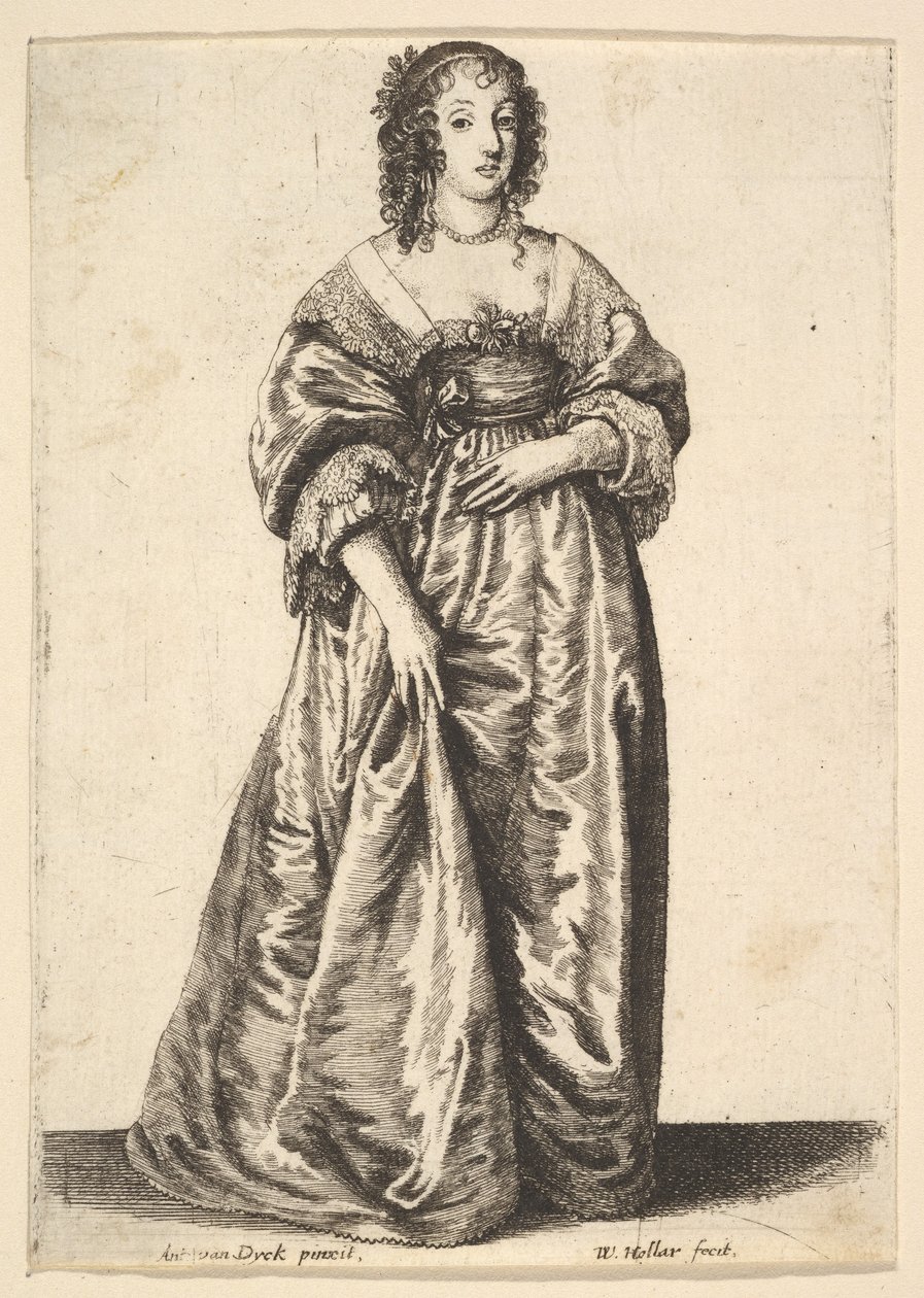 Figuur van een staande dame door Wenceslaus Hollar