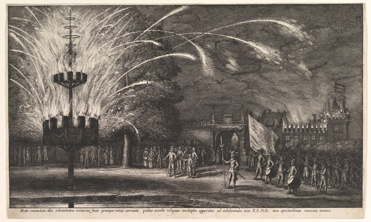 Vuurwerk in Hemissem door Wenceslaus Hollar