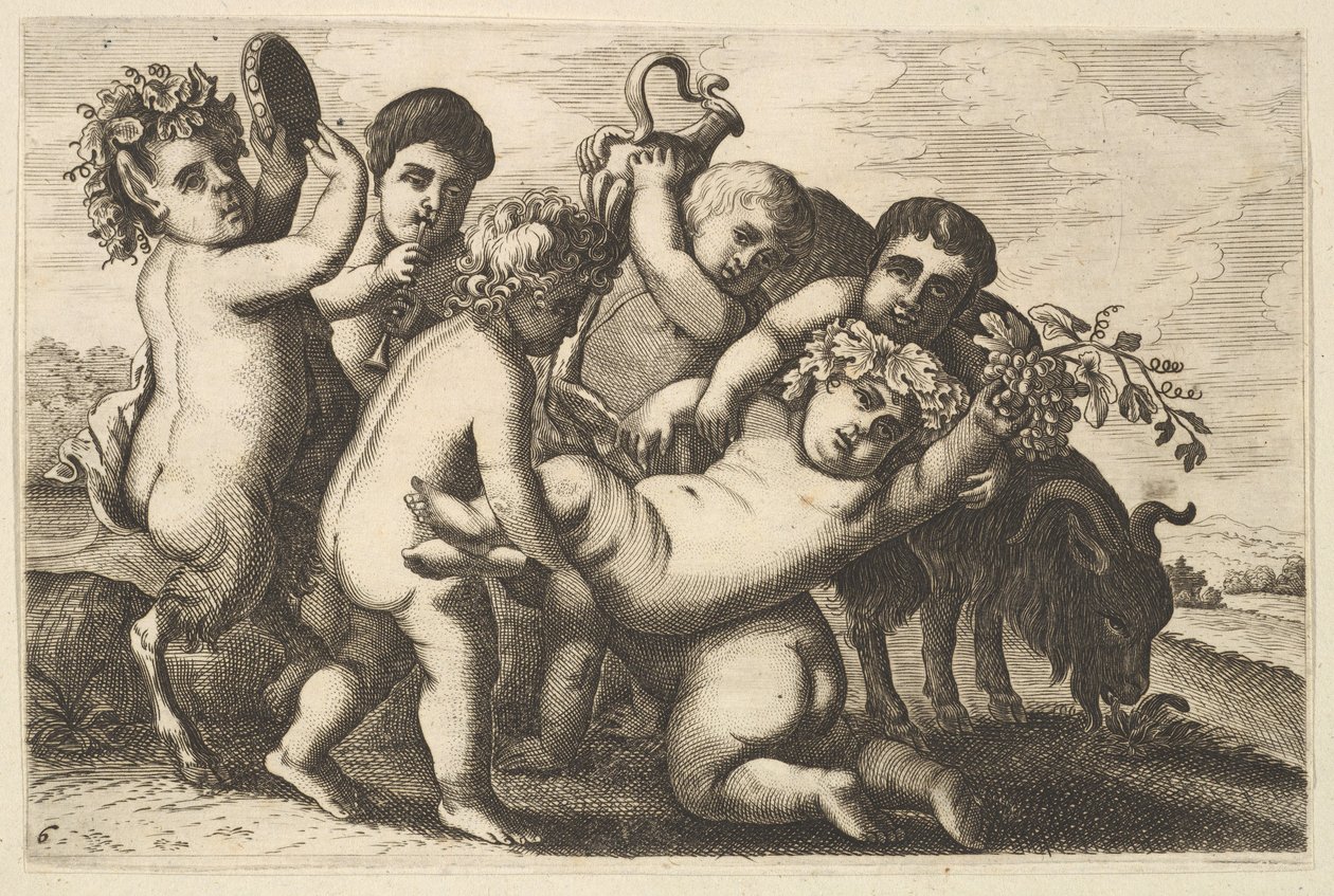 Vijf jongens, twee saters en een geit kopie door Wenceslaus Hollar