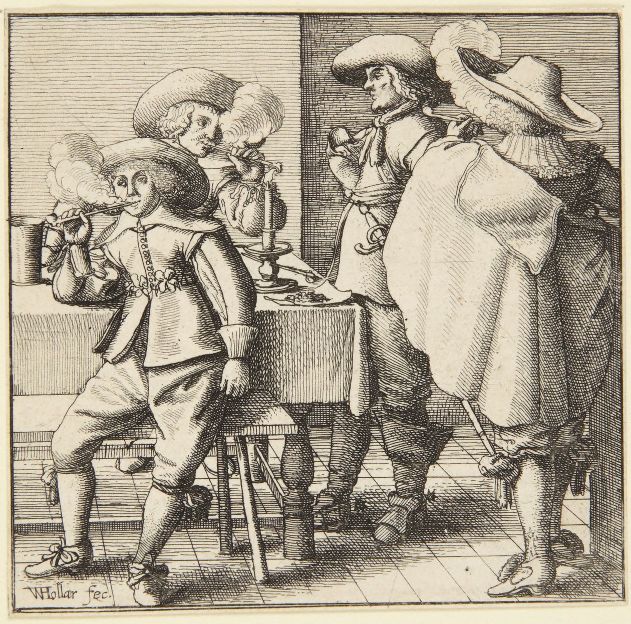 Vier rokende mannen door Wenceslaus Hollar