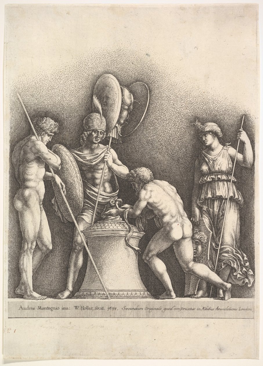 Vier klassieke figuren heidens offer, 1638 door Wenceslaus Hollar