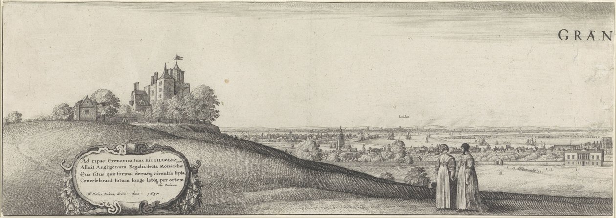 Gezicht op Greenwich (linker plaat) door Wenceslaus Hollar
