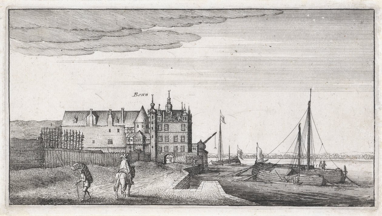 Gezicht op de kanselarij aan de Rijn nabij Bonn door Wenceslaus Hollar