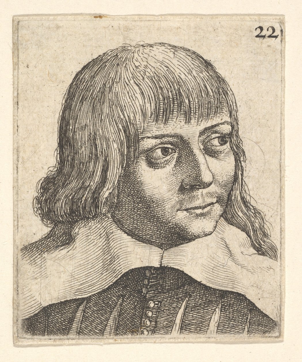 Hoofd van een jonge man, iets naar rechts gedraaid, 1625-77 door Wenceslaus Hollar