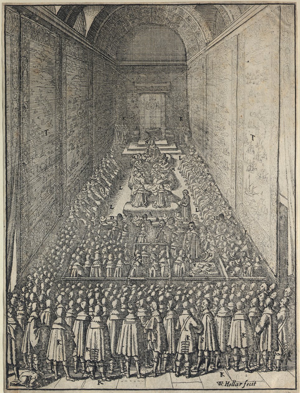 Interieur van het House of Lords in zitting, Palace of Westminster, Londen, ca. 1650 door Wenceslaus Hollar
