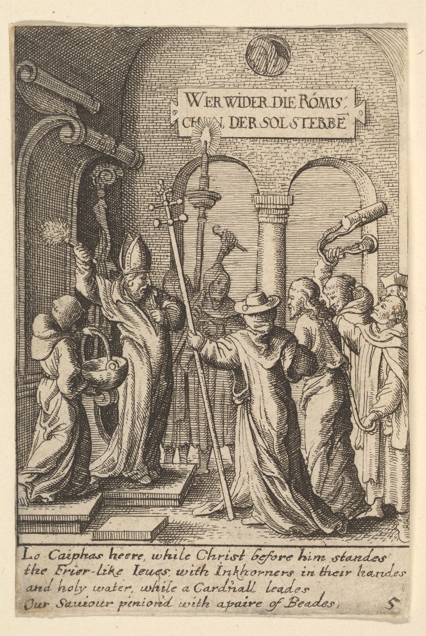 Jezus voor Kajafas door Wenceslaus Hollar