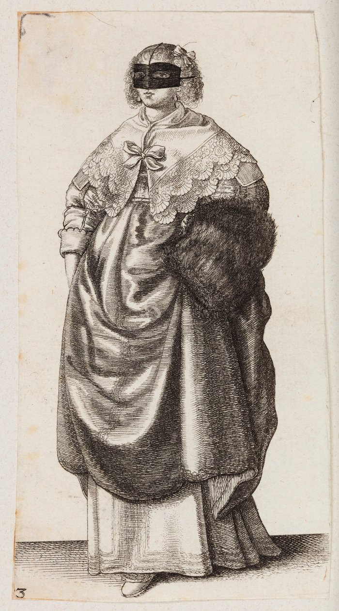 Vrouw met een masker en een mof door Wenceslaus Hollar