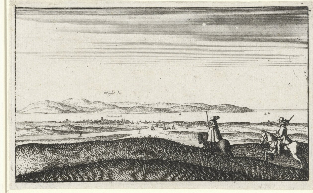 Landschap met gezicht op het eiland Wight door Wenceslaus Hollar