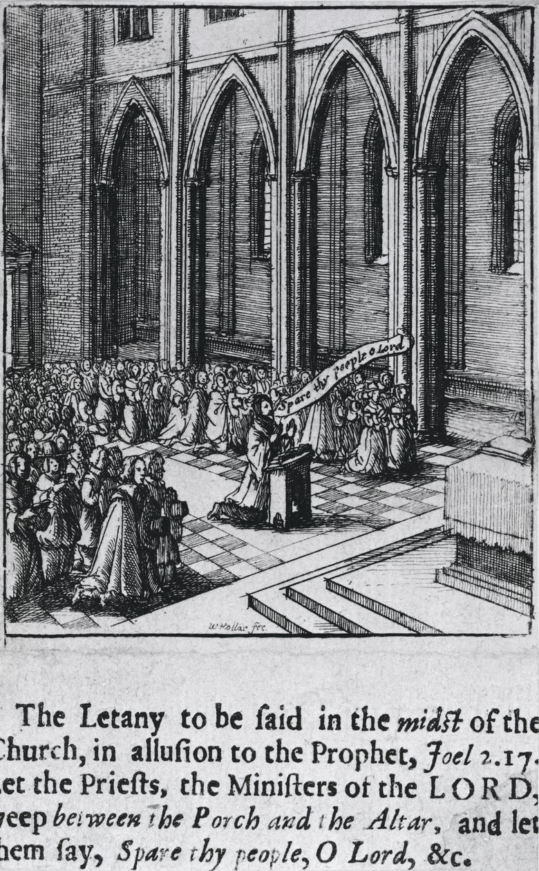 Litanie in een kerk, ca. 1655 door Wenceslaus Hollar