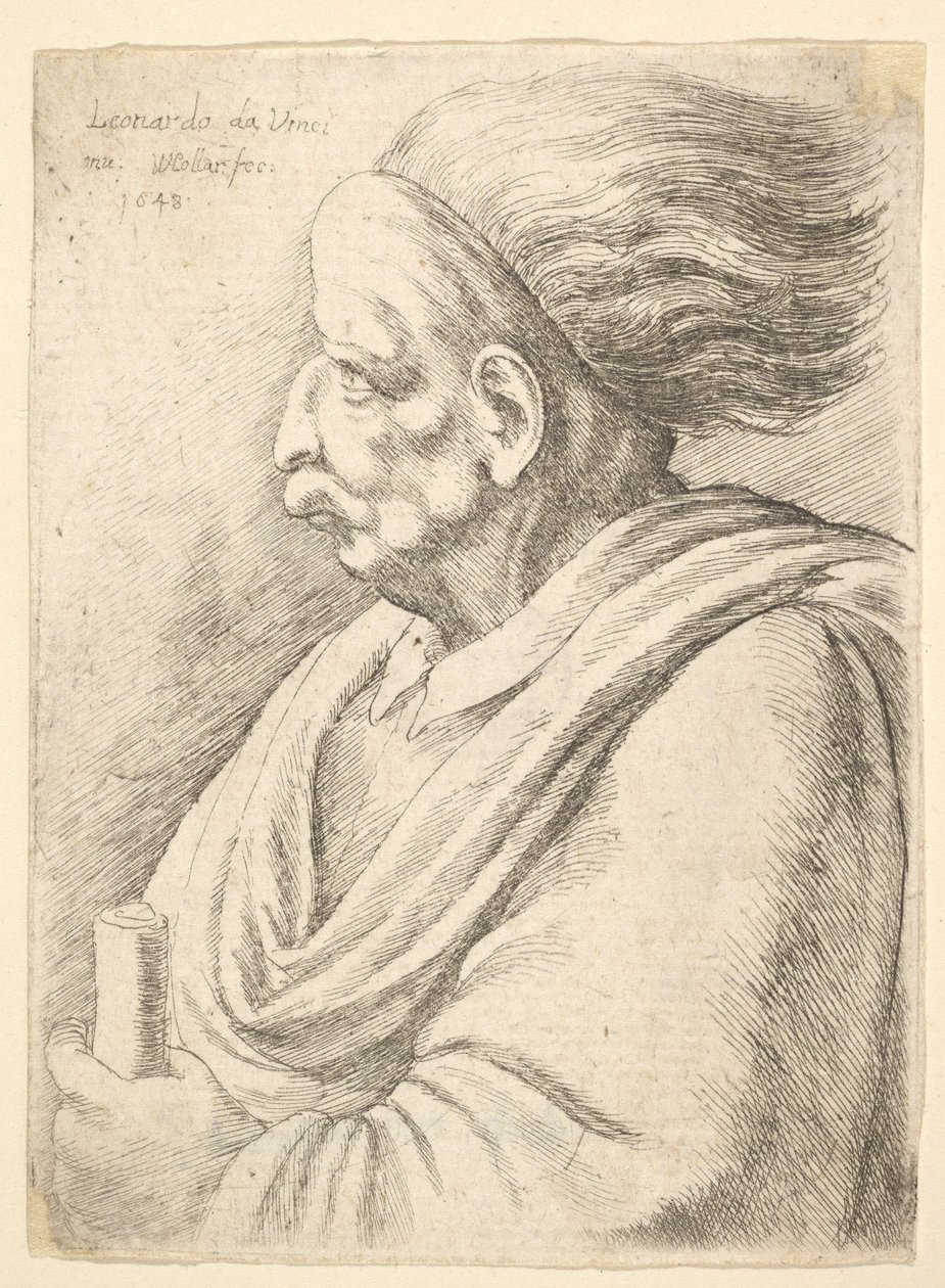 Man met karikaturale kenmerken en haar dat achter hem stroomt door Wenceslaus Hollar