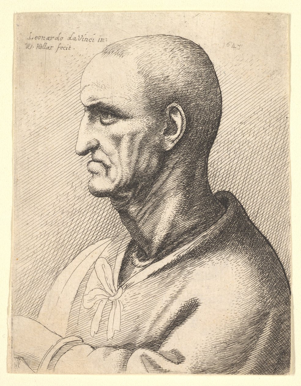 Man met strenge uitdrukking in profiel naar links, 1645 door Wenceslaus Hollar