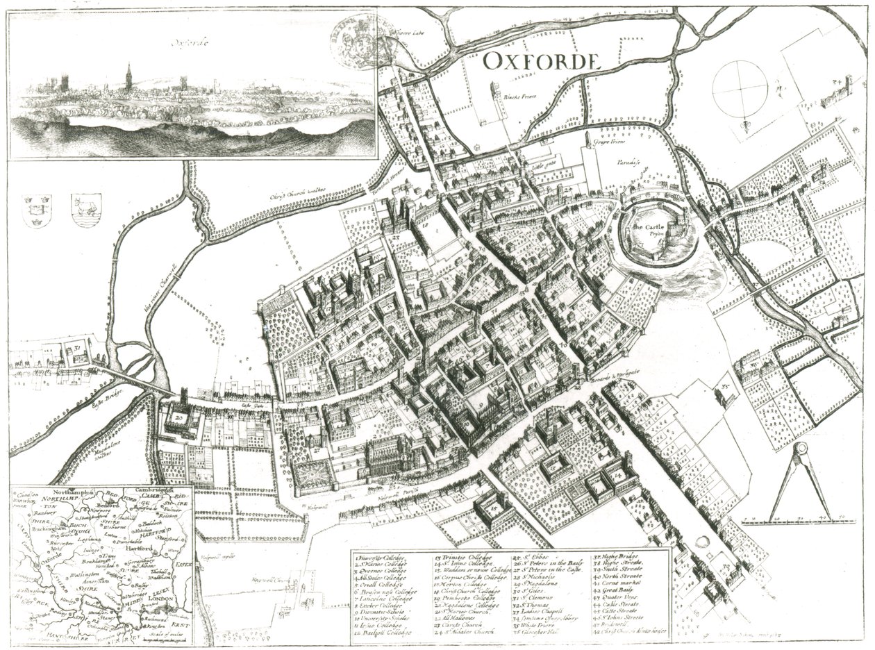 Kaart van Oxford, 1643 door Wenceslaus Hollar
