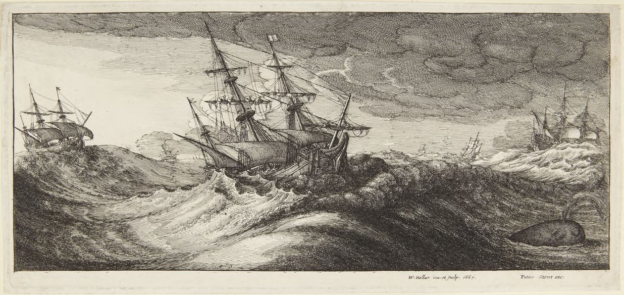 Marinier in de storm door Wenceslaus Hollar