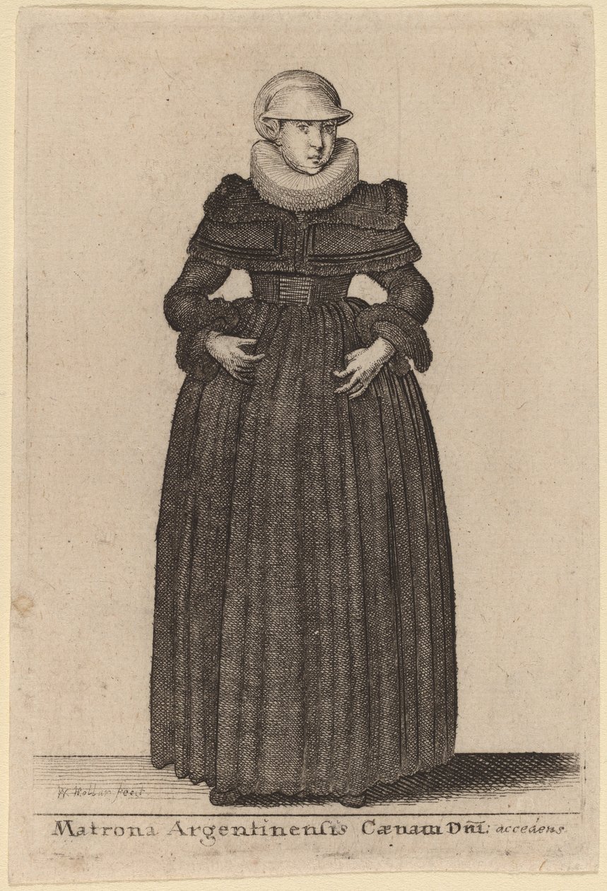 Matrona Argentinensis Caenam Dni Accedens e des Nymphs door Wenceslaus Hollar