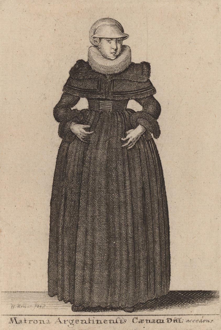 Matrona Argentinensis Caenam Dni Accedens e des Nymphs door Wenceslaus Hollar