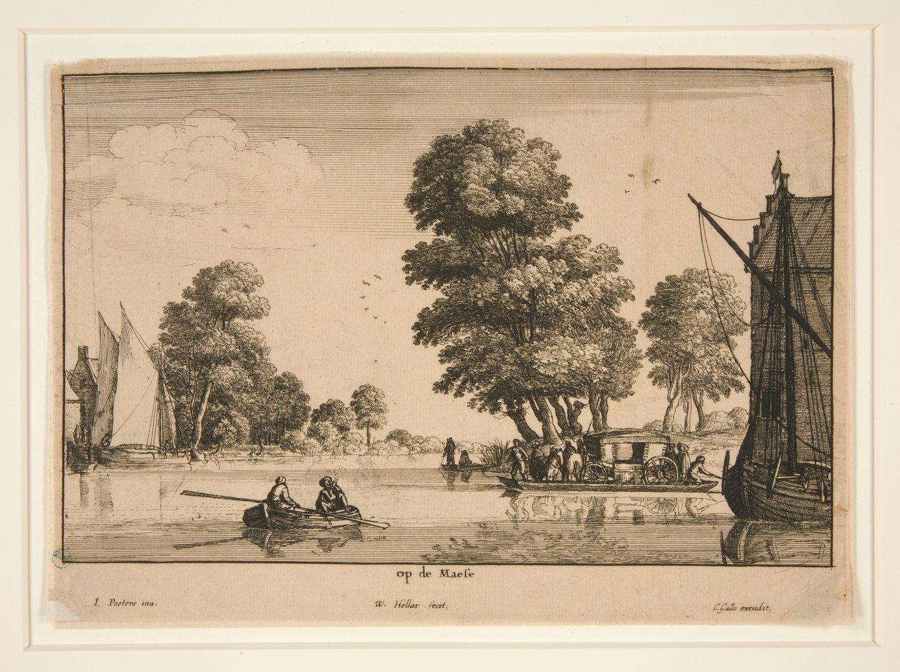 Op de Maas [Rivierzicht] door Wenceslaus Hollar