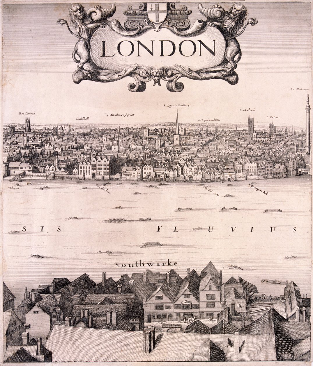 Panoramisch uitzicht op Londen door Wenceslaus Hollar