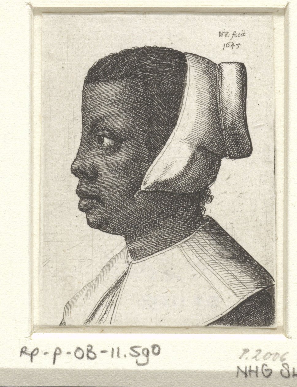 Portret van een jonge zwarte vrouw door Wenceslaus Hollar