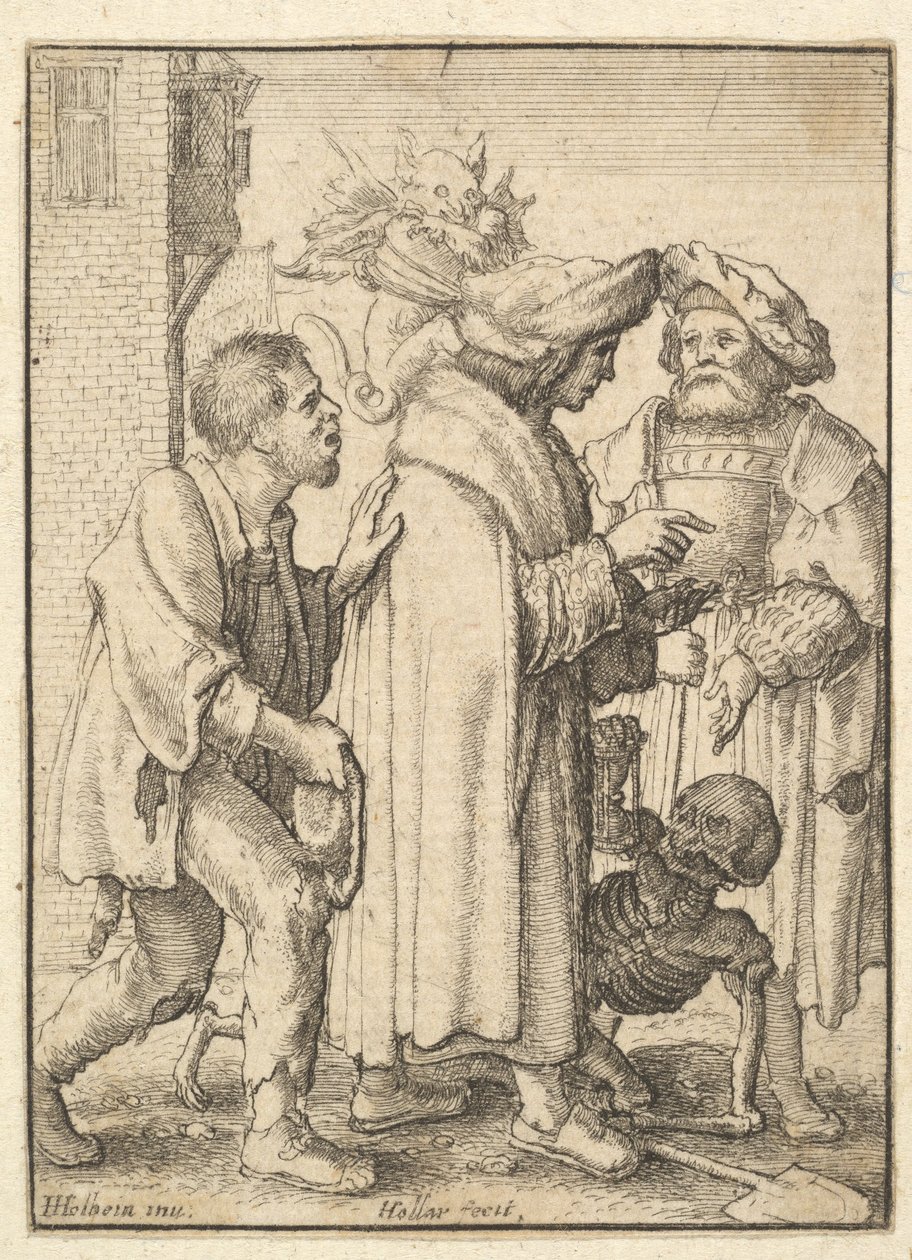 Rijke man, uit de Dans van de Dood, 1651 door Wenceslaus Hollar