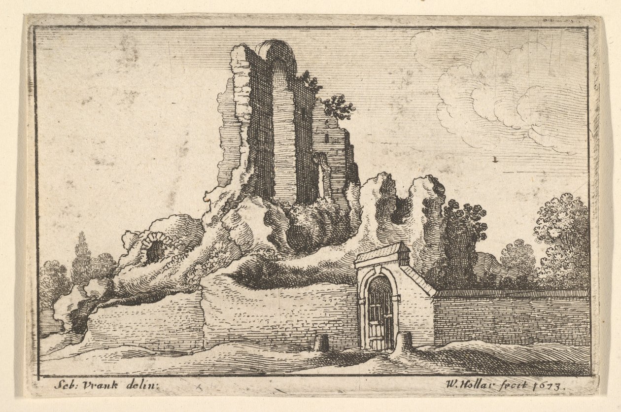 Ruïnes en een gesloten poort op de Esquilijnse Heuvel in Rome, 1673 door Wenceslaus Hollar