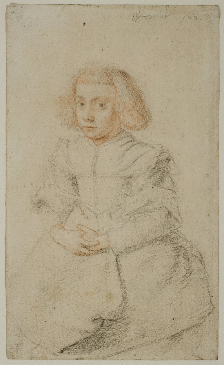 Studie van een zittend meisje door Wenceslaus Hollar