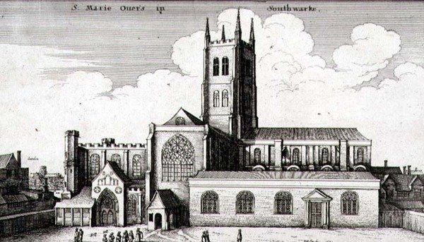 De kathedraal van St. Saviour en St. Mary Overie, Southwark door Wenceslaus Hollar