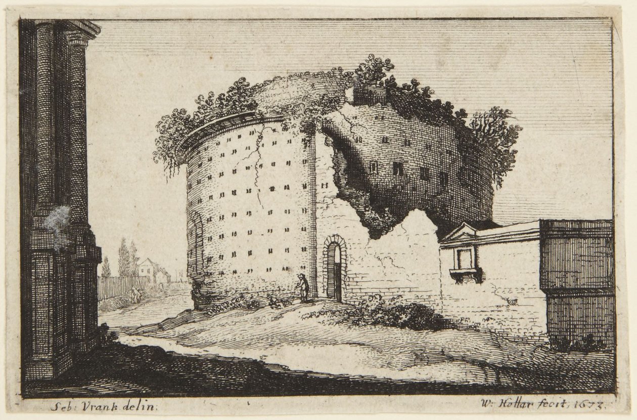 Het ronde gebouw door Wenceslaus Hollar
