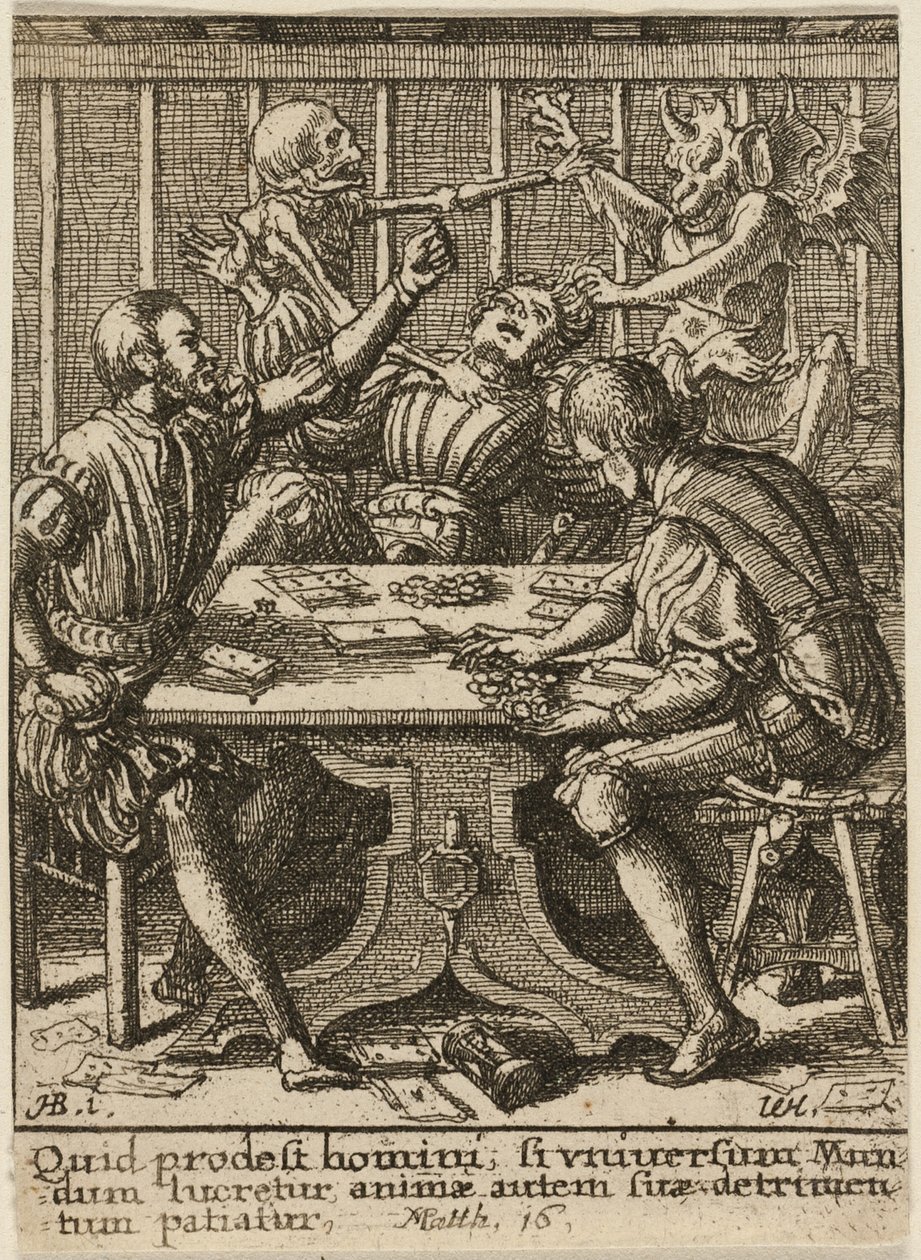 De gokkers en de dood, uit De dans van de dood door Wenceslaus Hollar