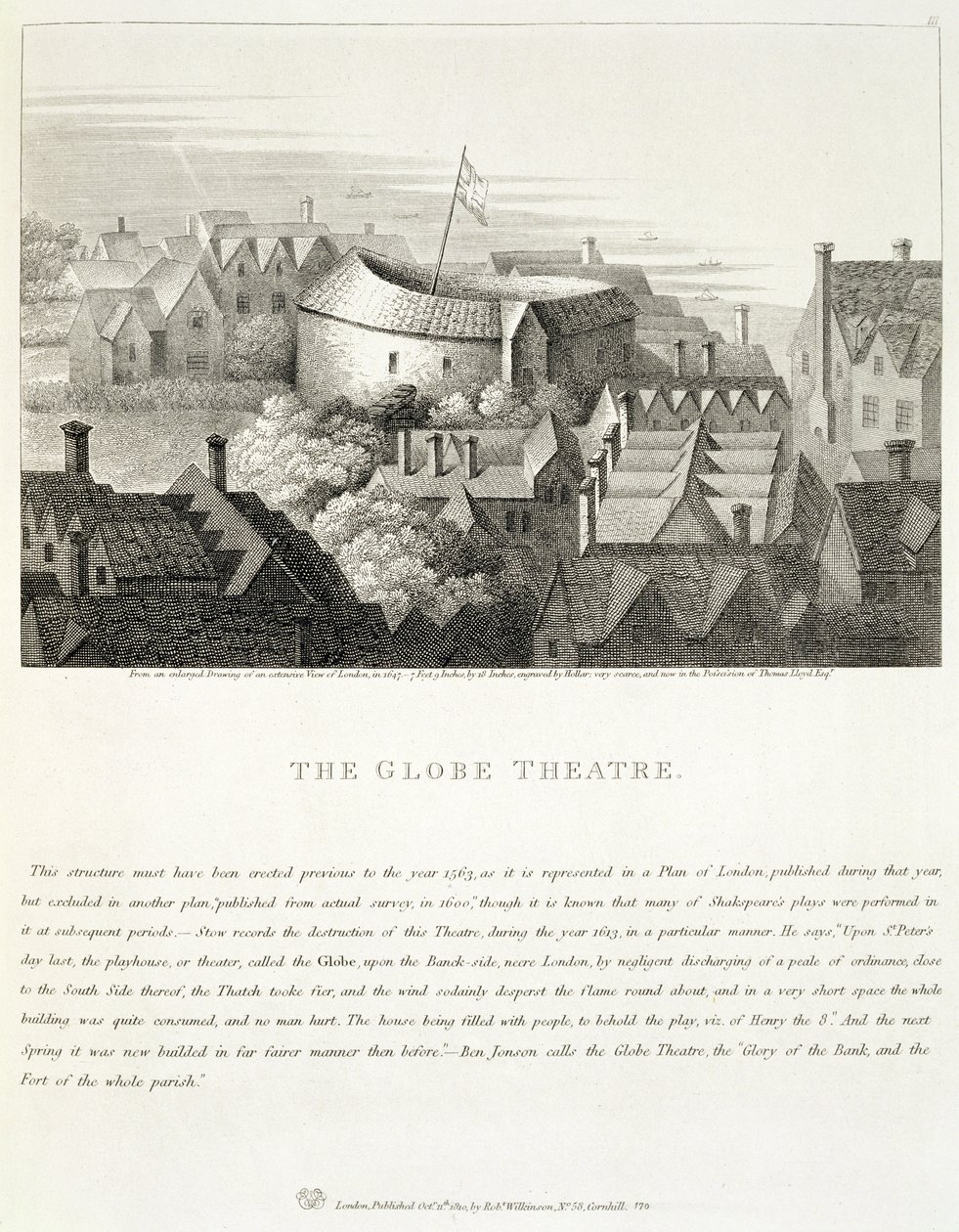 Het Globe Theatre, c.1647, gepubliceerd door Robert Wilkinson, Londen, 1810 door Wenceslaus Hollar