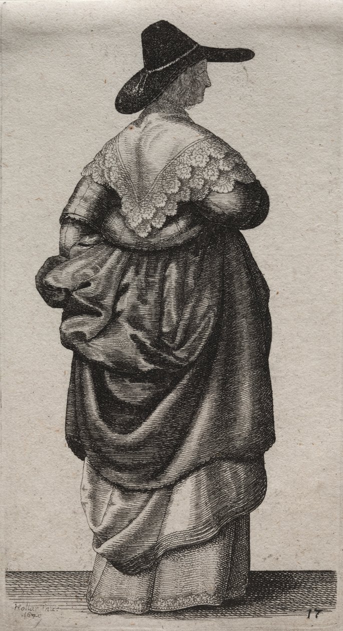 De verschillende gewoonten van Engelse vrouwen, van de adel tot de plattelandsvrouwen zoals ze in deze tijden zijn: De vrouw met een mannelijke hoed door Wenceslaus Hollar