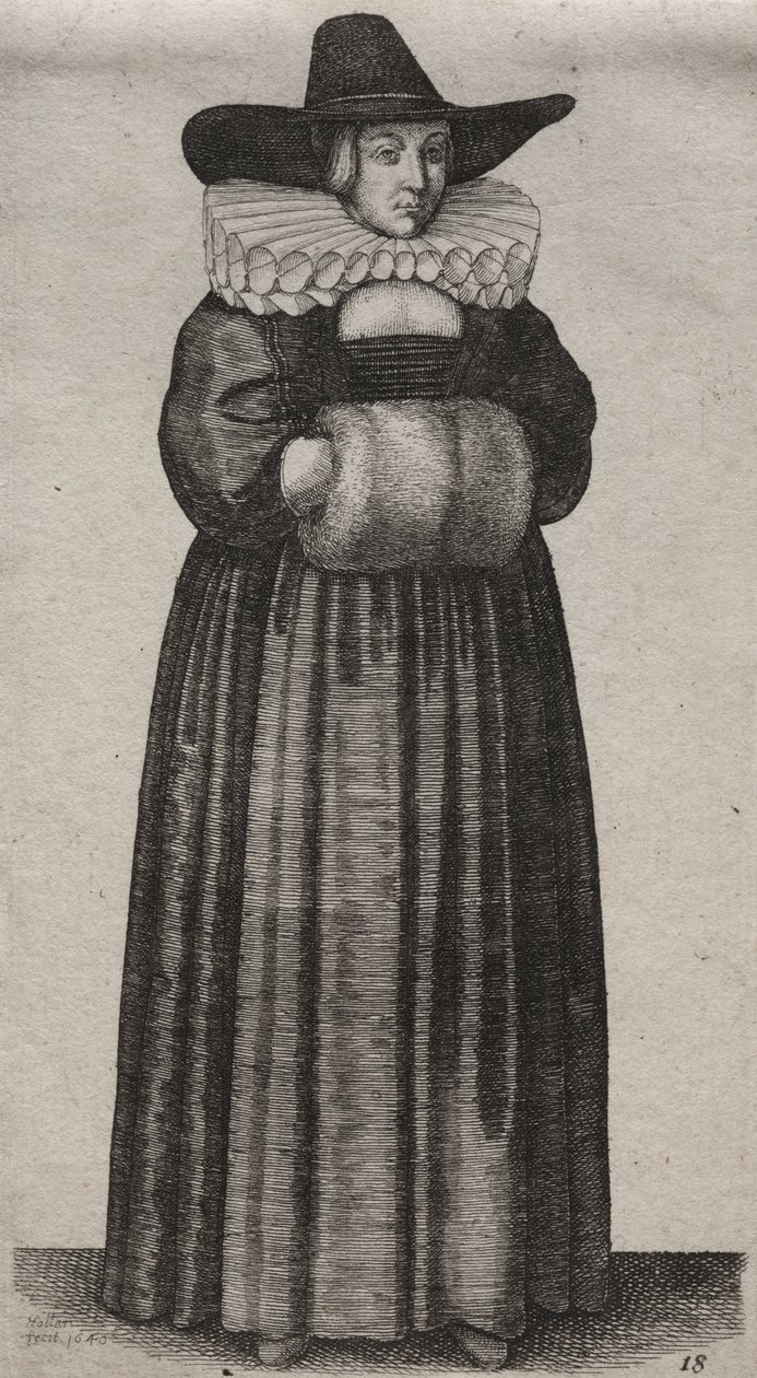 De verschillende gewoonten van Engelse vrouwen, van de adel tot de plattelandsvrouwen zoals ze in deze tijden zijn: De vrouw met een mannelijke hoed en lichte mof door Wenceslaus Hollar