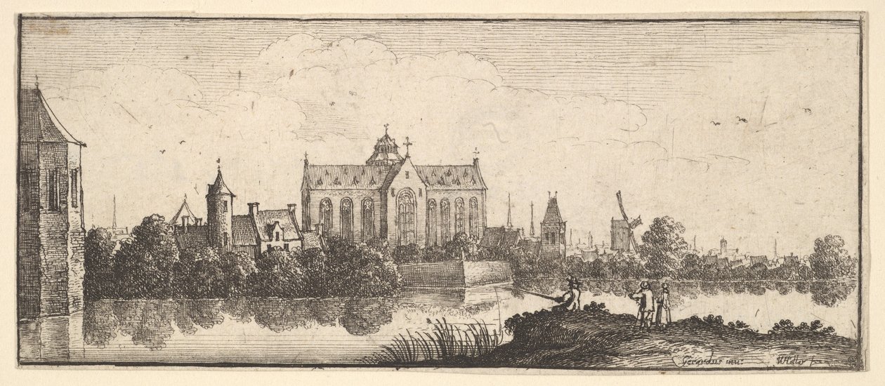 De kerk bij het water door Wenceslaus Hollar