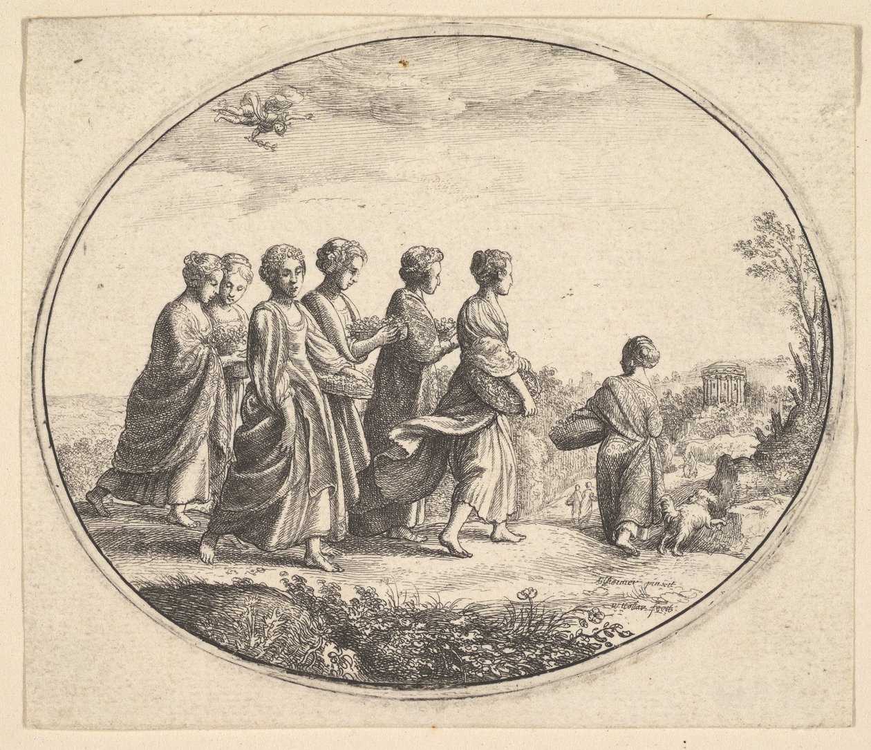 De dochters van Aglaura, Mercurius en Herse, ca. 1646 door Wenceslaus Hollar